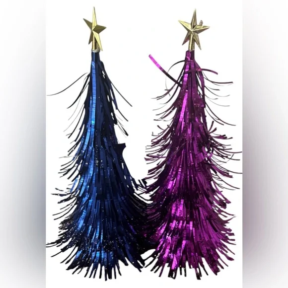 Tinsel Christmas trees free standing purple blue NEW NWT 14 in decor - Picture 6 of 7